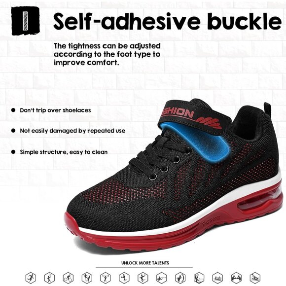 Kids 3208-black Red Running Breathable Lightweight Non Slip Comfortable Sneaker - Picture 6 of 7